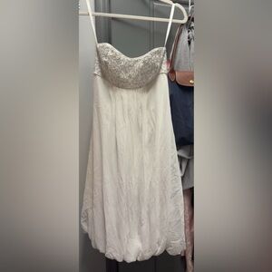 David's Bridal White strapless Wedding Dress w silver and white bead detail